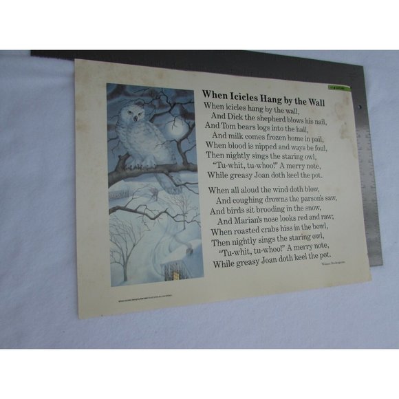When Icicles Hang the Wall School Poster William Shakespeare 30254 Poetry VNTG - Picture 7 of 8